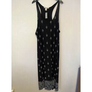 VTG Lane Bryant Nylon Nightie Nightgown House Dress Black Floral Racerback 22/24